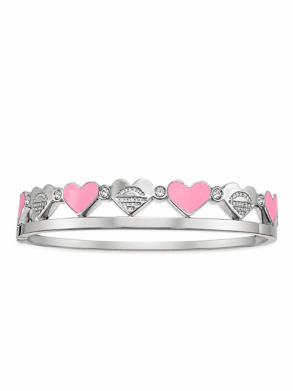 Silver Tone Pink Heart & Crystal Bracelet | NEW | Stainless Steel | size 6.5